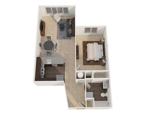 Floor plan for 1 bed, 1 bath, 590 sqft